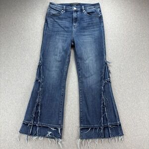 Liverpool LA Jeans Womens 8 Blue Hi Rise Stretch Cropped Flare Distressed Frayed